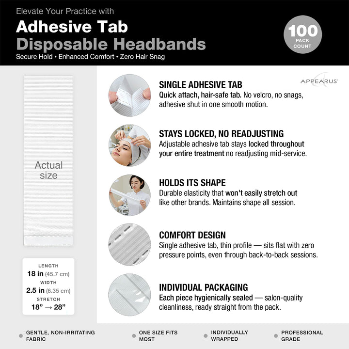 APPEARUS Disposable Spa Facial Headbands, 100 Count