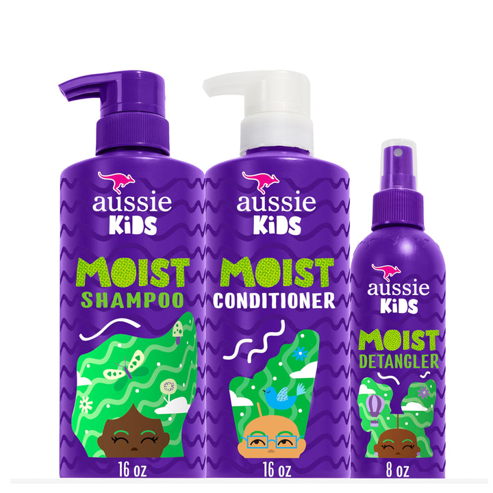 Aussie Kids Hair Care Set, Shampoo and Conditioner and Detangler Spray, 16 fl oz, 16 fl oz, 8 fl oz