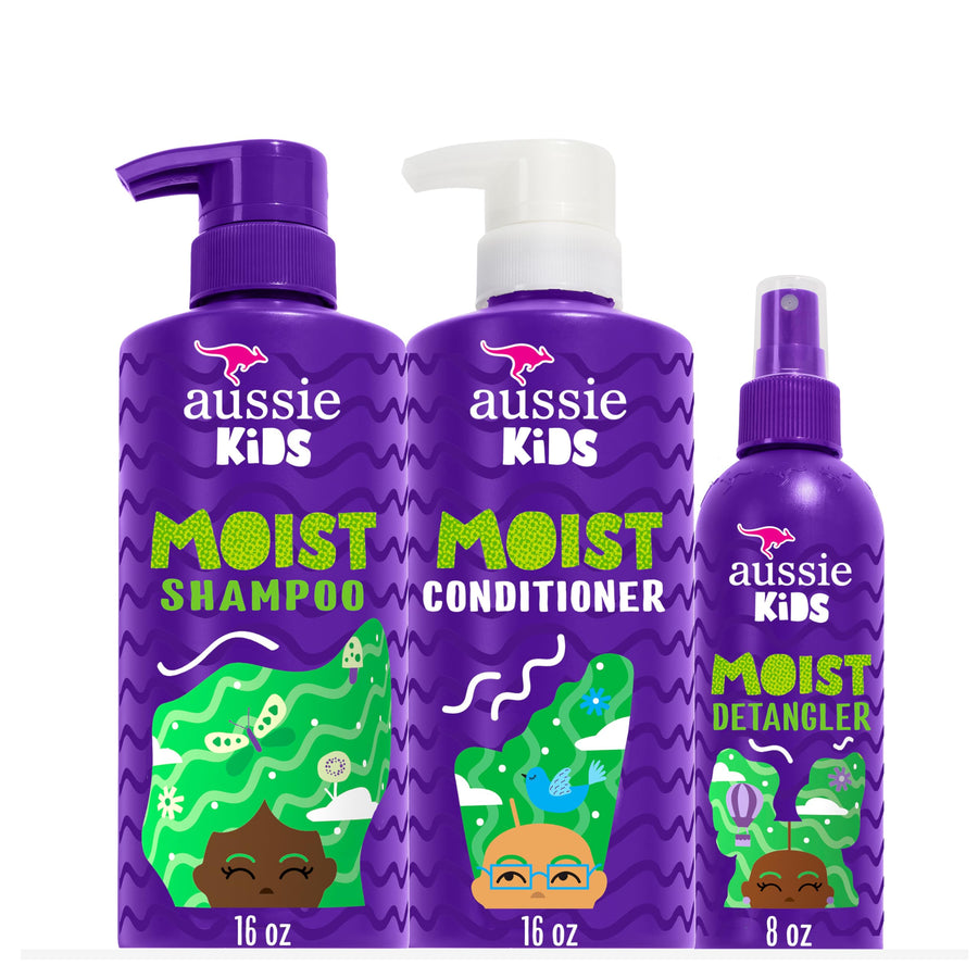 Aussie Kids Hair Care Set, Shampoo and Conditioner and Detangler Spray, 16 fl oz, 16 fl oz, 8 fl oz