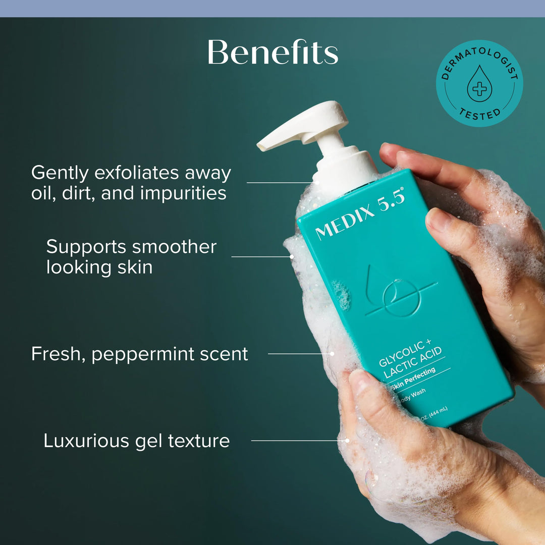 Medix 5.5 Glycolic Acid + Lactic Acid Exfoliating Body Wash Gel, 15 fl oz