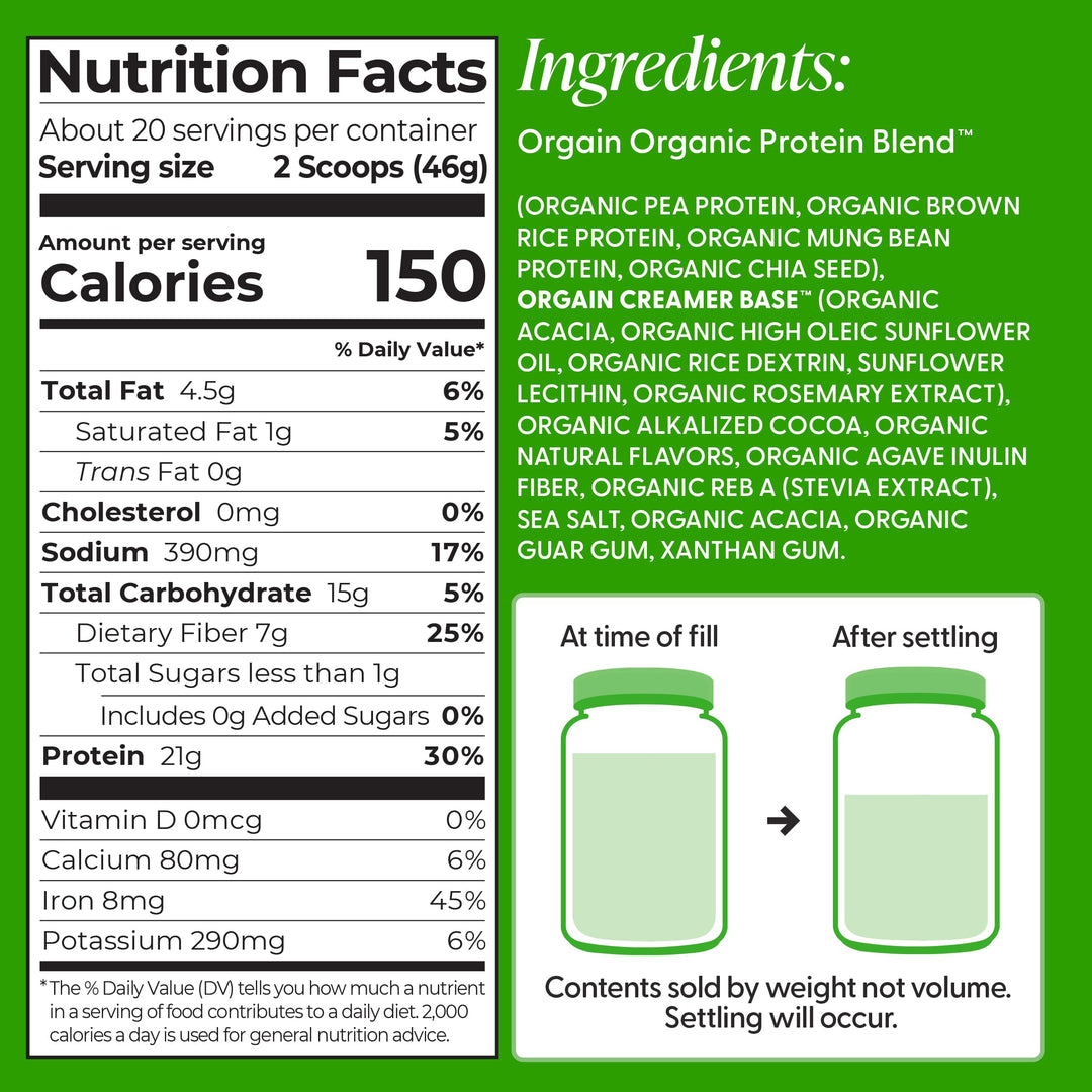 Orgain Organic Protein Plant Based Powder, Creamy Chocolate Fudge, 2.03 lb