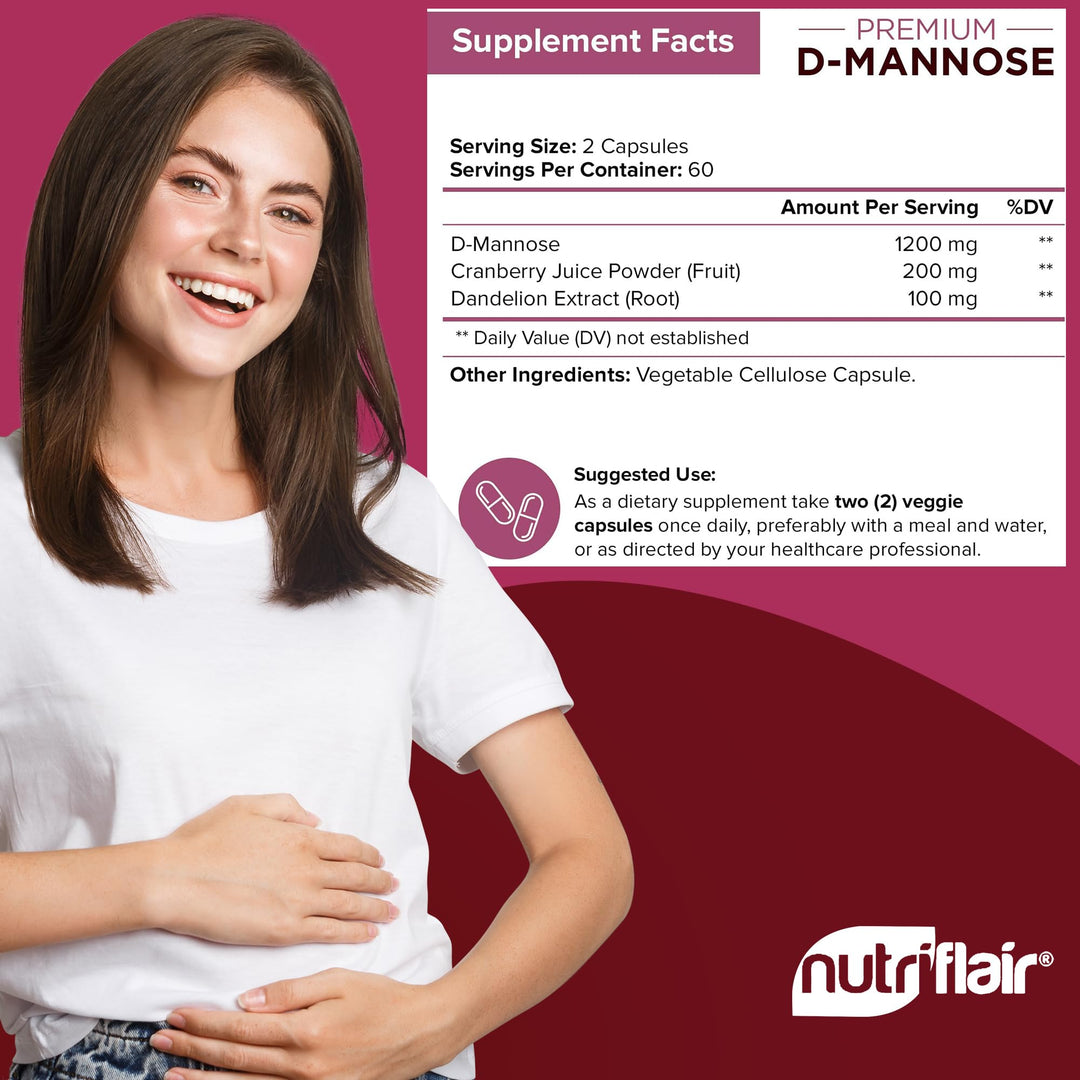 NutriFlair D-Mannose Capsules, 1500 mg, 120 Count