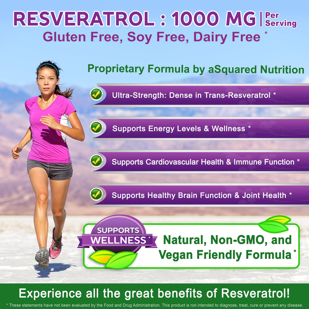 aSquared Nutrition Resveratrol Supplement, 1000 mg, 180 Count
