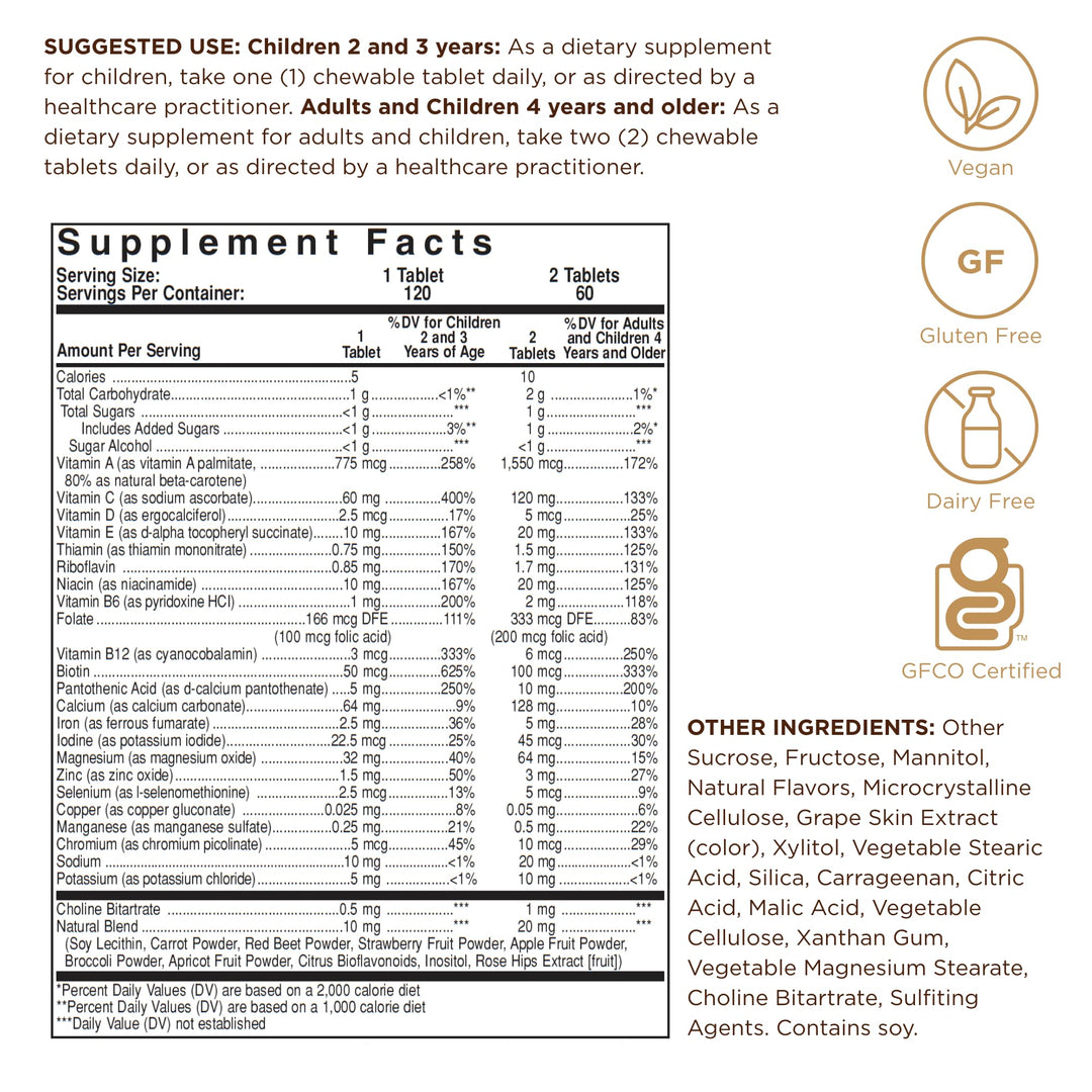 Solgar Kangavites Multivitamin & Mineral Chewable Tablets, Bouncin Berry, 120 Count