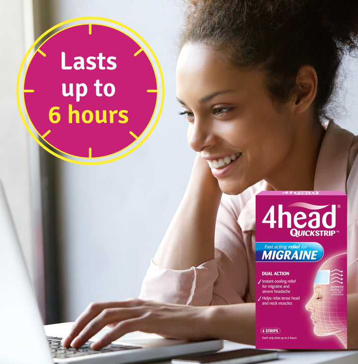 4 Head Quickstrip Headache and Migraine Relief Strips, Pack of 4