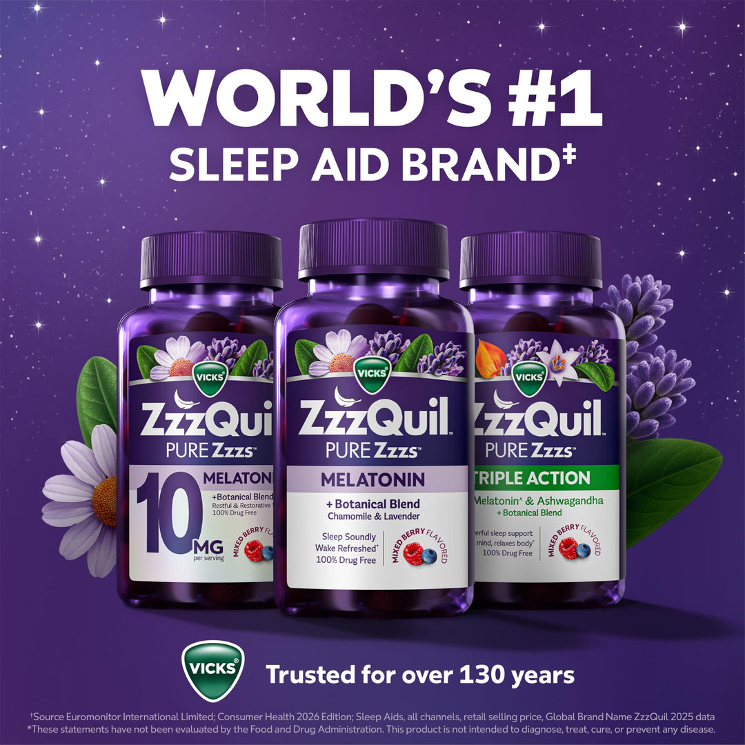 ZzzQuil Pure Zzzs Melatonin Sleep Aid Gummies, Wildberry Vanilla, 48 Count