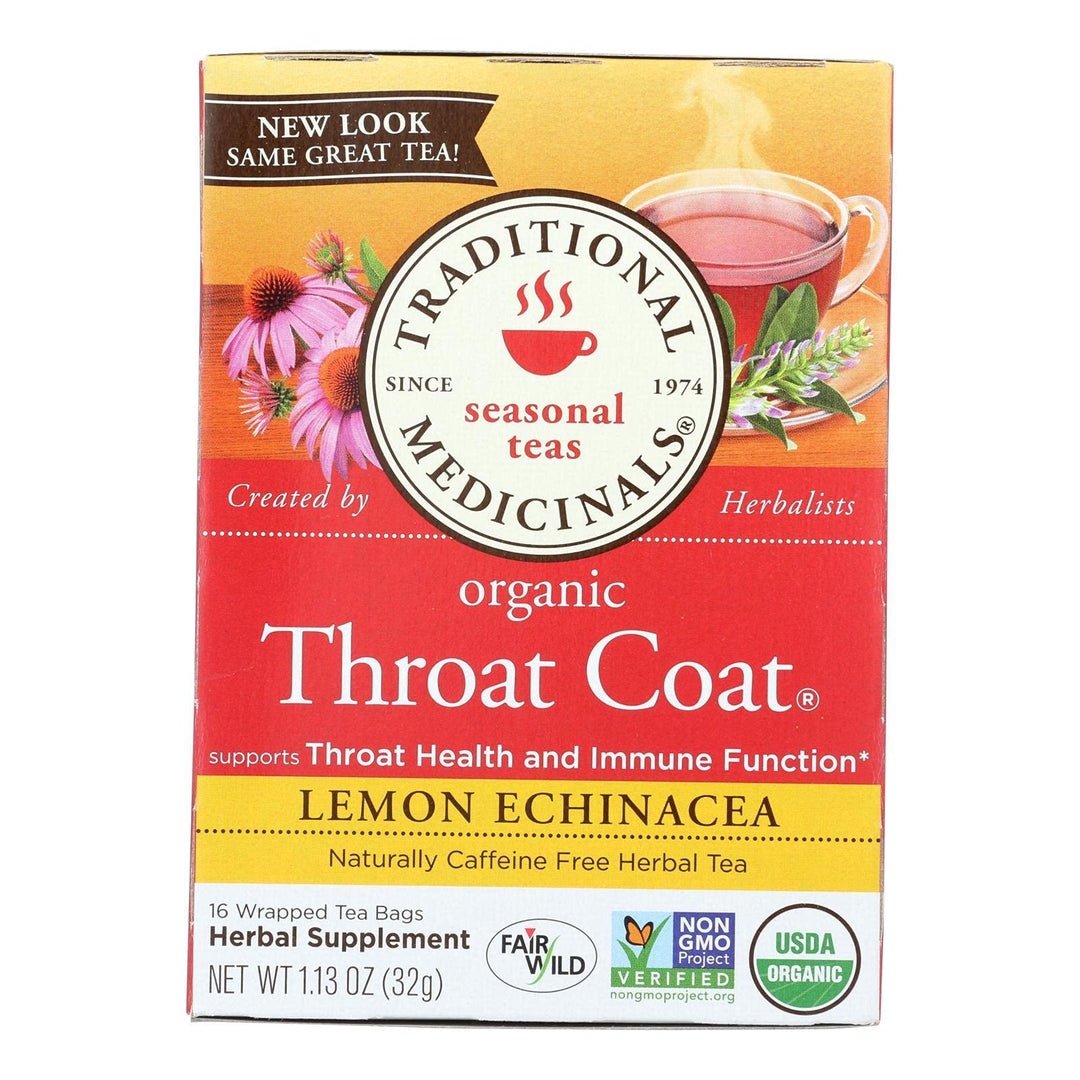Traditional Medicinals Organic Throat Coat Lemon Echinacea Herbal Tea, Lemon Echinacea, 96 Count