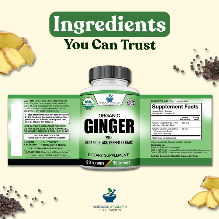 American Standard Supplements Organic Ginger Extract, 90 Count