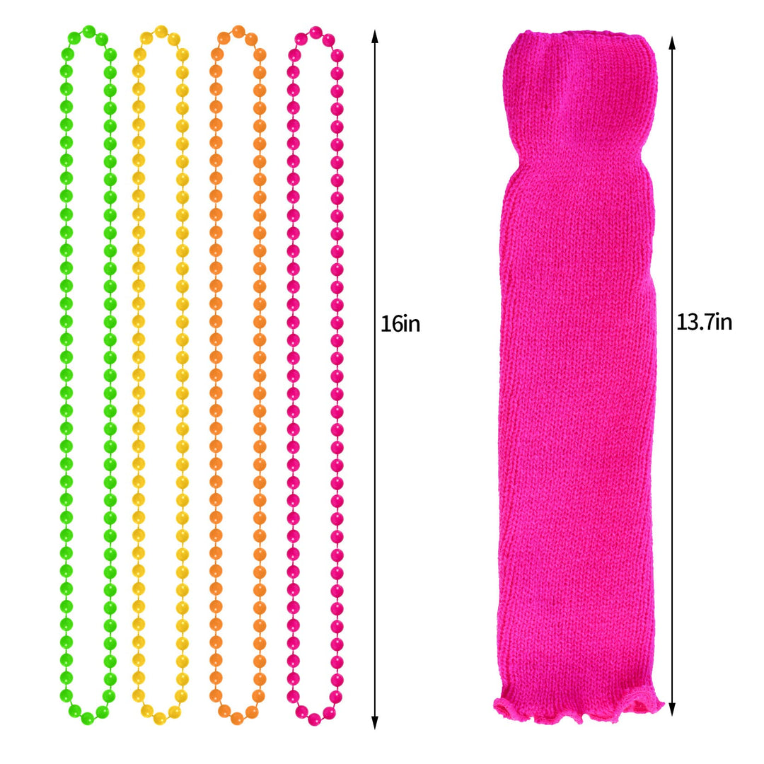 Miayon 6-in-1 Kids 80s Costume Accessories Set And Tutu, Rainbow, M