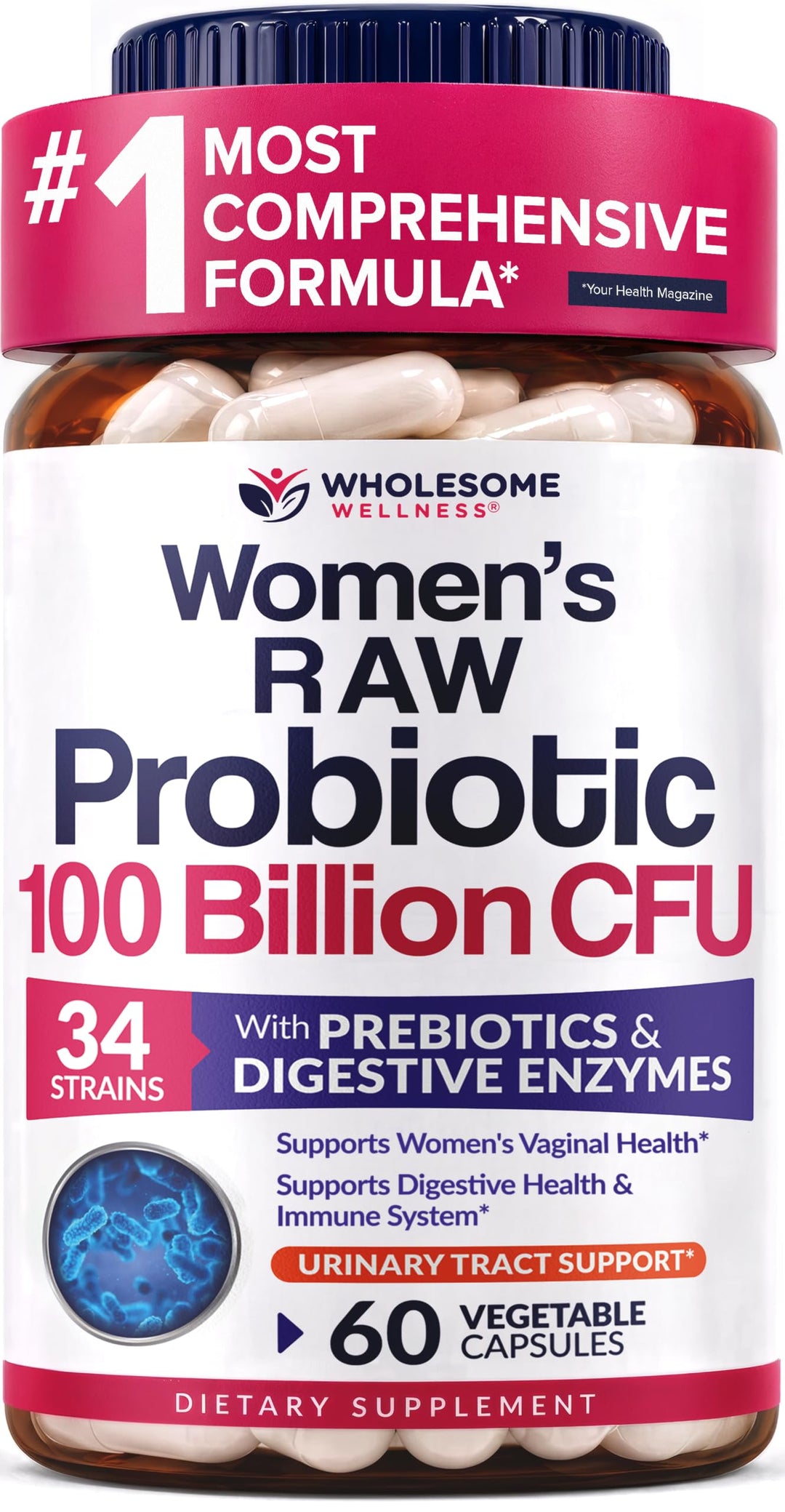 Wholesome Wellness Raw Probiotics for Women, 100 Billion CFUs, 60 Count