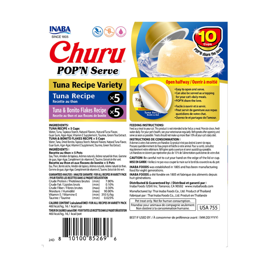 INABA Churu Pop'n Serve Lickable Cat Treats, Tuna Variety, 10 Count