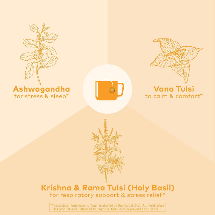 Organic India Tulsi Tea Ashwagandha, Caffeine-Free, 18 Count, 1.27 oz