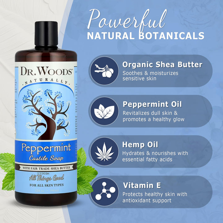 Dr. Woods Peppermint Castile Liquid Soap, 946 ml