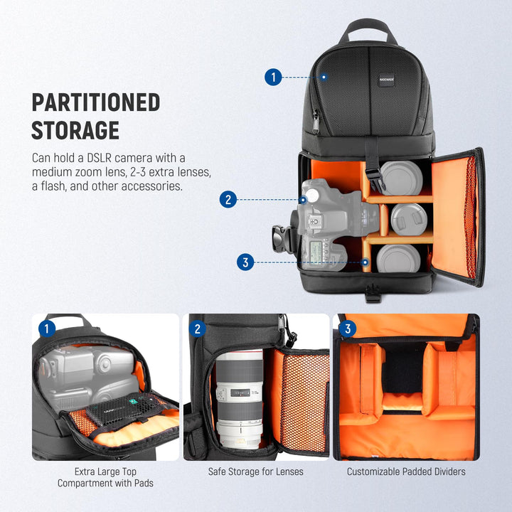 NEEWER Camera Sling Backpack, Orange Interior