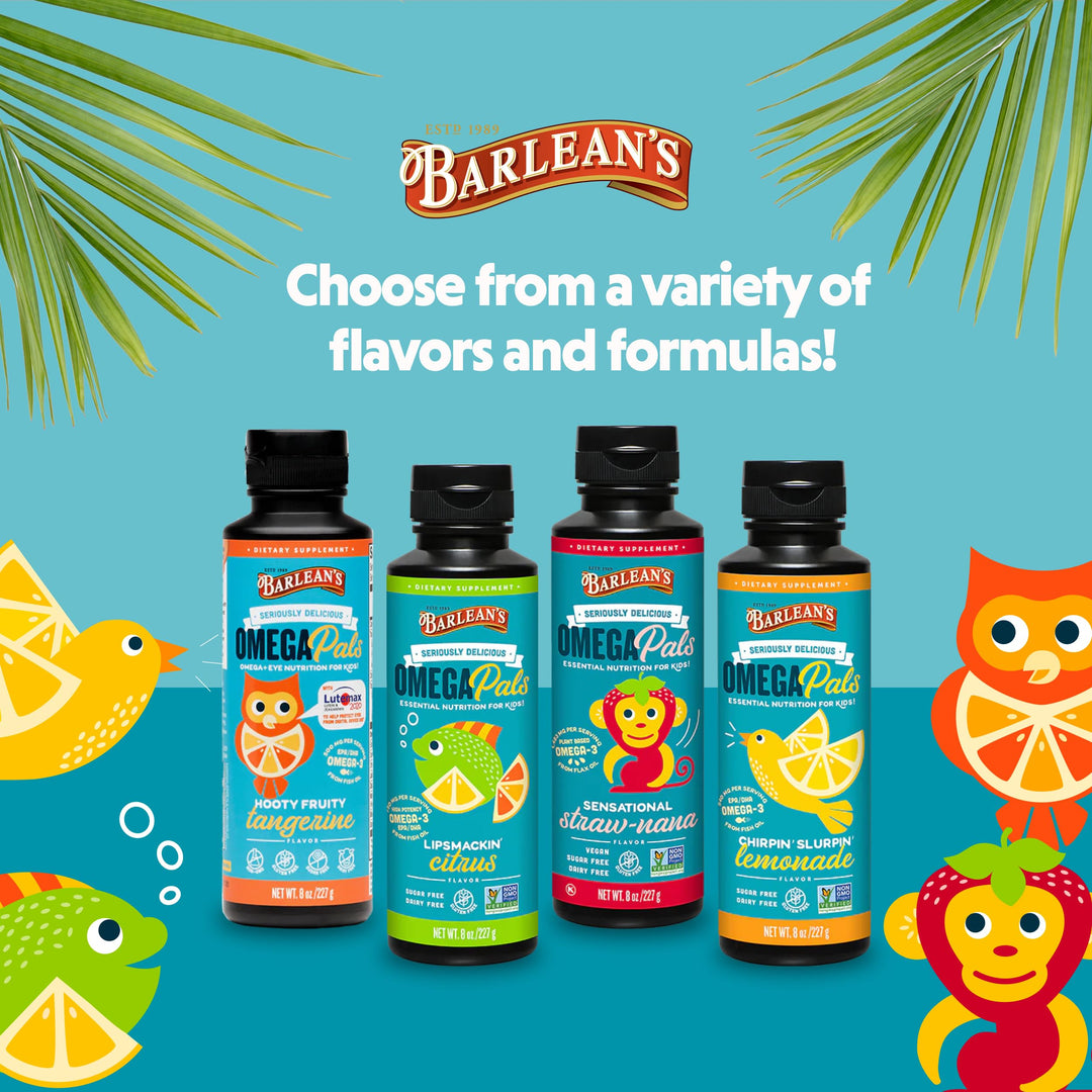 Barlean's Omega Pals Kids Vegan Omega-3 Liquid, Straw-Nana, 8 fl oz