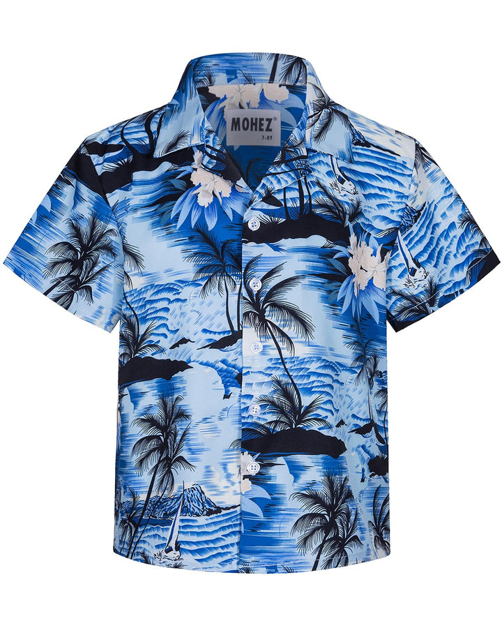 MOHEZ Hawaiian Shirt, Light Blue 06, 9-10 Years