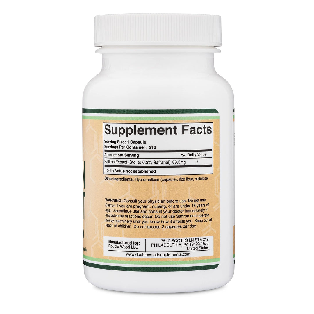 Double Wood Supplements Saffron Supplement, 88.5 mg, 210 Count