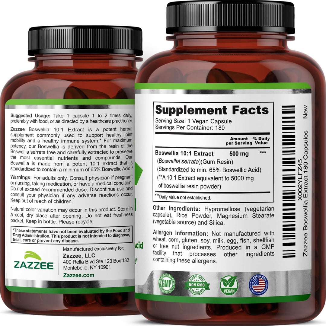 Zazzee Boswellia 10:1 Extract, 180 Count