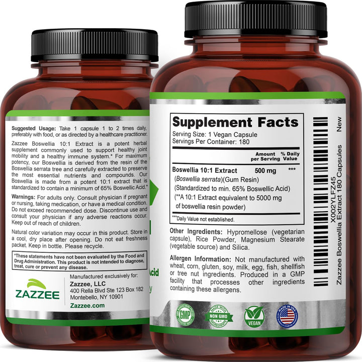 Zazzee Boswellia 10:1 Extract, 180 Count