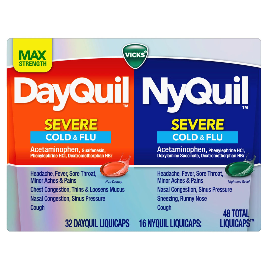 Vicks DayQuil & NyQuil Severe Co-Pack, Cold & Flu Medicine, 48 Count