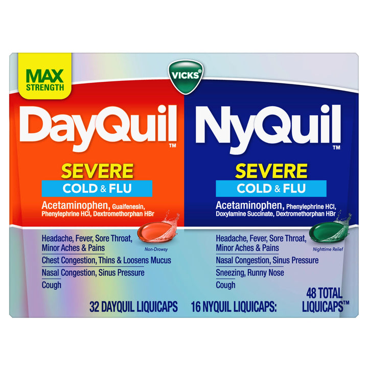Vicks DayQuil & NyQuil Severe Co-Pack, Cold & Flu Medicine, 48 Count