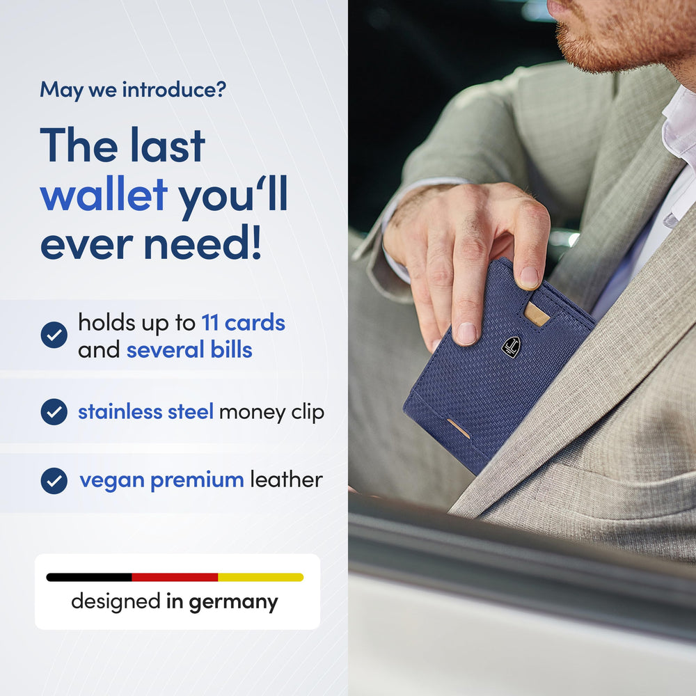 TRAVANDO Austin Slim Wallet And Money Clip, Blue & Metal