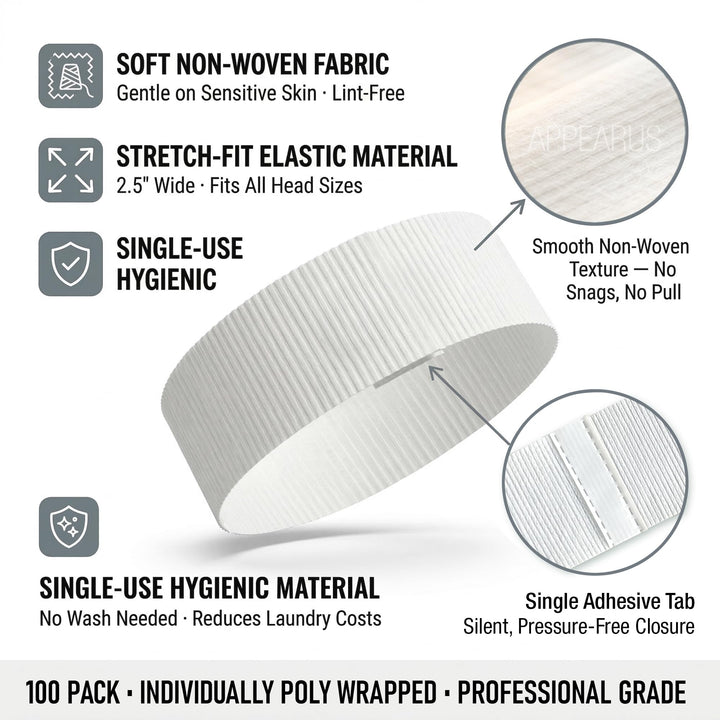 APPEARUS Disposable Spa Facial Headbands, 100 Count