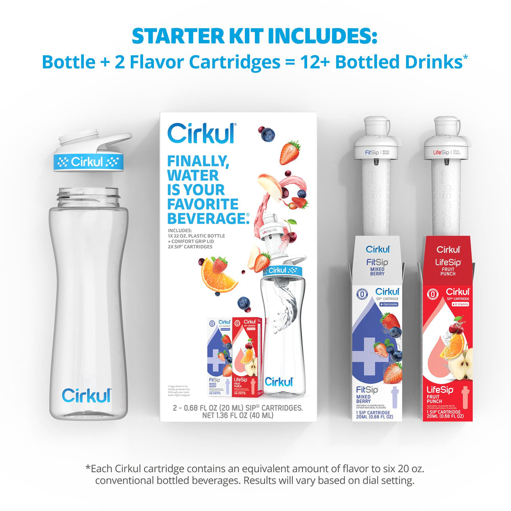 Cirkul Water Bottle Starter Kit, Blue Lid, 22 oz, 2 Count