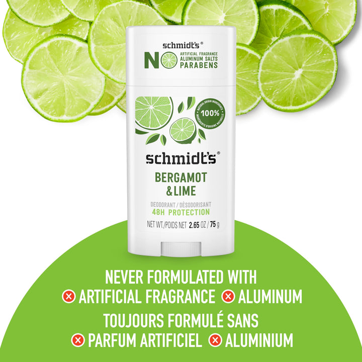 Schmidt's Bergamot + Lime Natural Deodorant, 2.65 oz