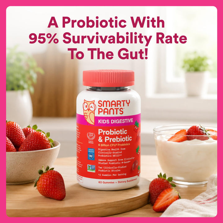 SmartyPants Kids Probiotic Immunity Gummies, Strawberry Creme, 60 Count