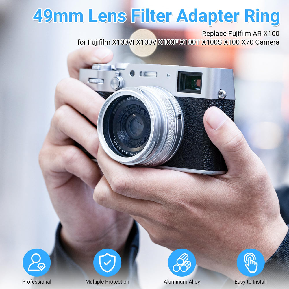 JJC AR-X100 Lens Filter Adapter Ring, Silver, 49mm