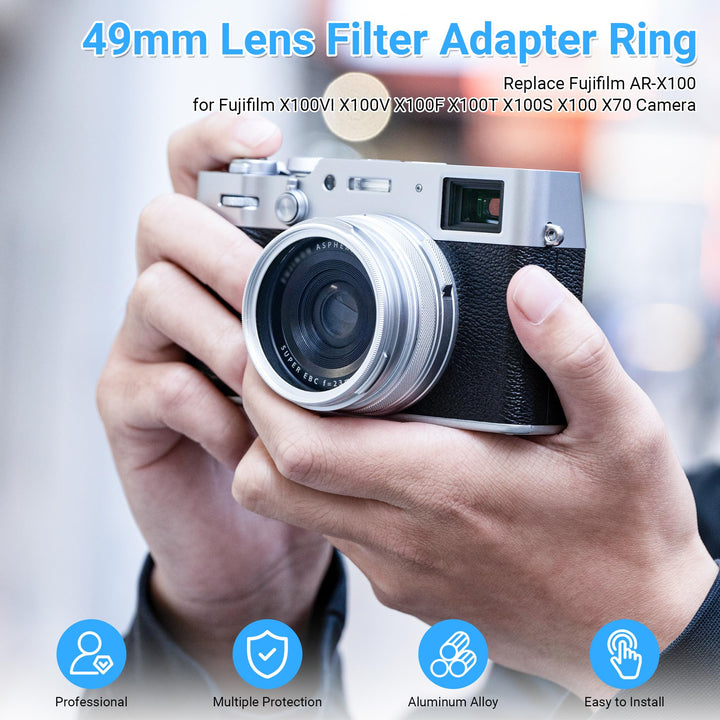 JJC AR-X100 Lens Filter Adapter Ring, Silver, 49mm