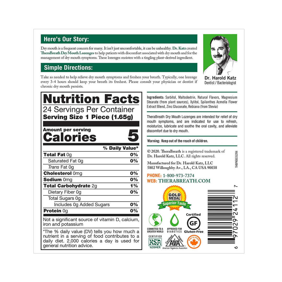 TheraBreath Dry Mouth Lozenges, Mandarin Mint, 24 Count