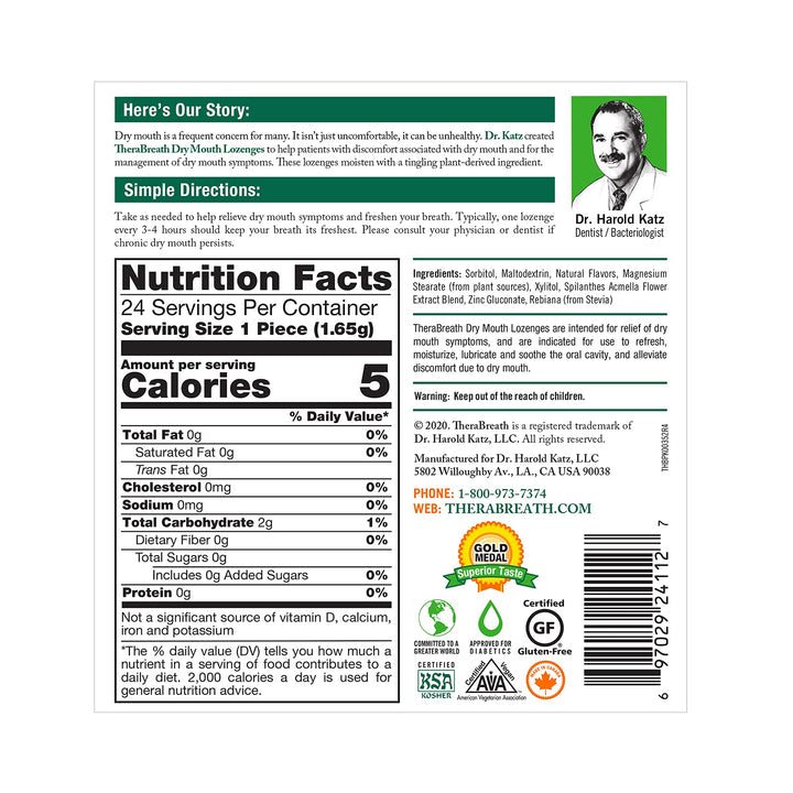 TheraBreath Dry Mouth Lozenges, Mandarin Mint, 24 Count