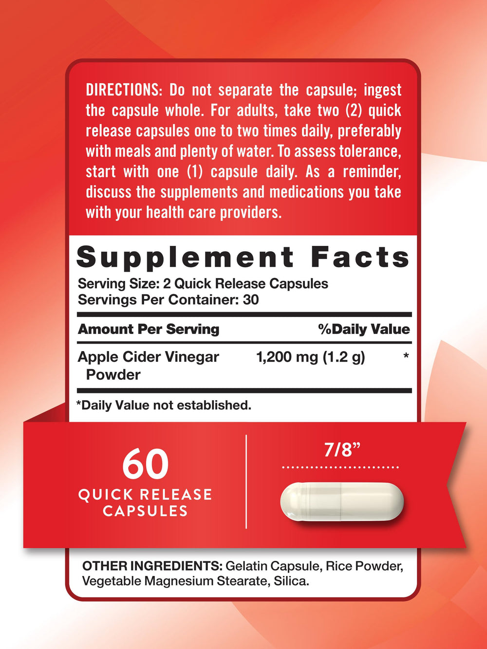 Nature's Truth Apple Cider Vinegar Capsules, 1200 mg, 60 Count
