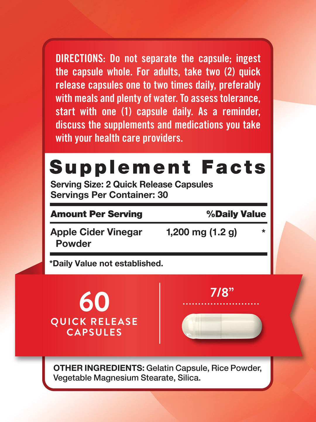 Nature's Truth Apple Cider Vinegar Capsules, 1200 mg, 60 Count