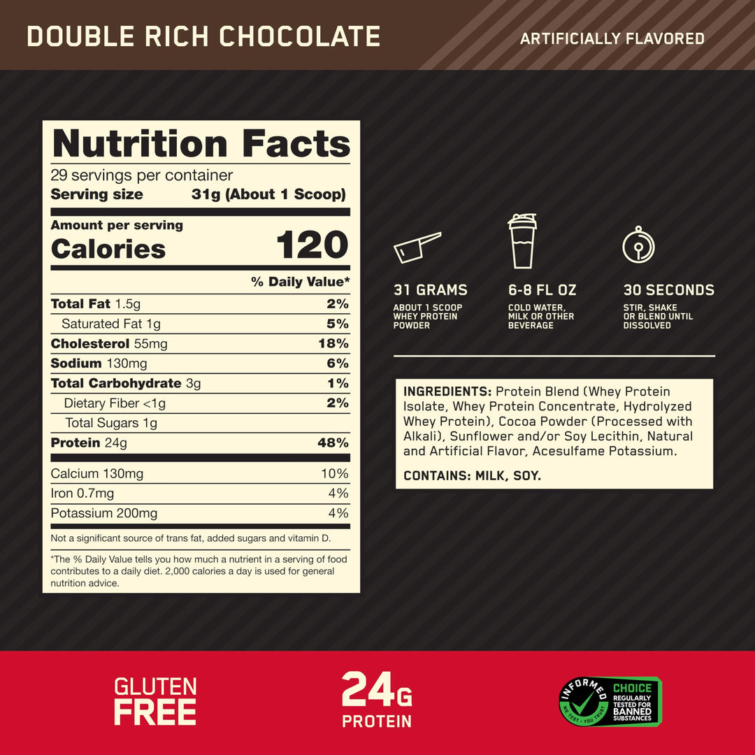 Optimum Nutrition Gold Standard 100% Whey Protein, Double Rich Chocolate, 2 lb