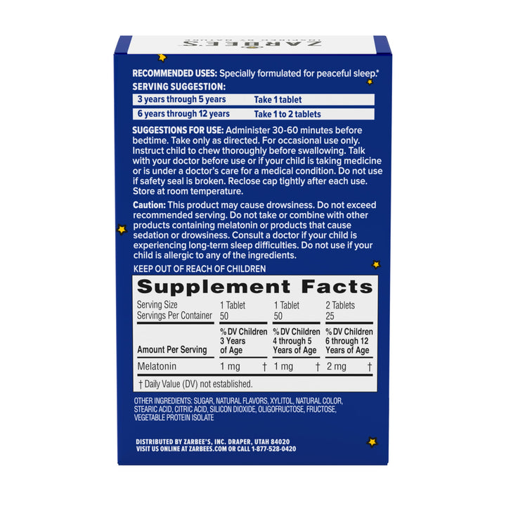 Zarbee's Children's Sleep with Melatonin Supplement, Natural Grape Flavor, 50 Count