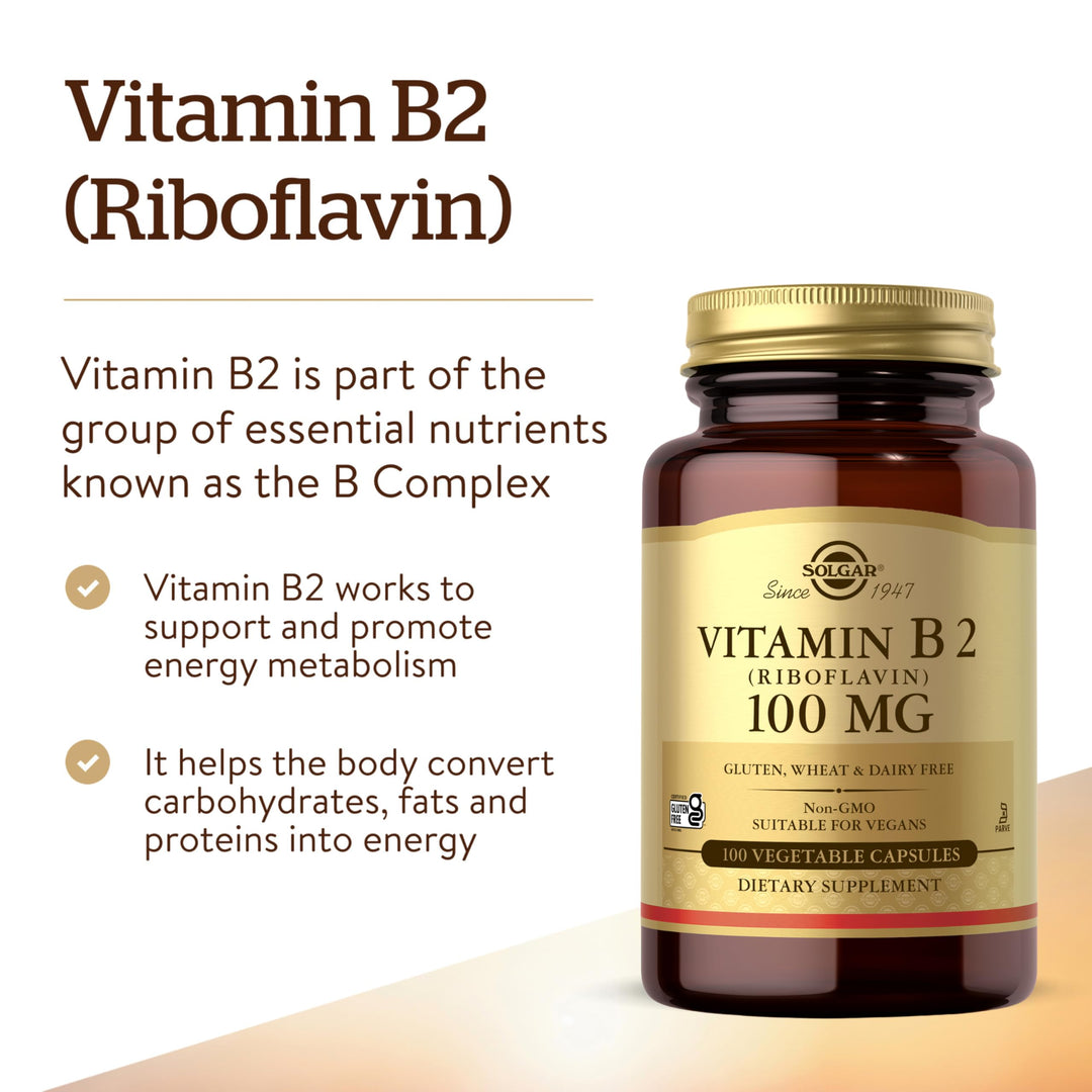 Solgar Vitamin B2 Riboflavin, 100 mg, 100 Count