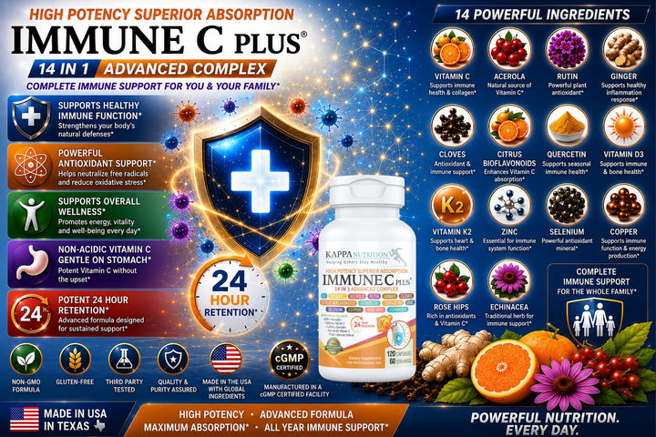 KAPPA NUTRITION Immune C Plus 14 in 1 Advanced Complex, 1,000 mg, 90 Count