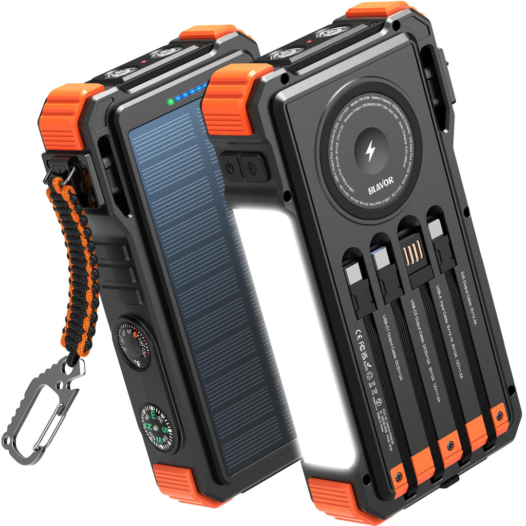 BLAVOR Solar Power Bank, Wireless Charger, 20000mAh