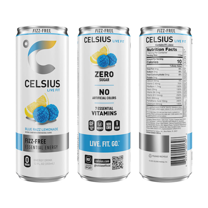 CELSIUS Fizz Free Blue Razz Lemonade Energy Drink, Sugar Free, 12 fl oz, Pack of 12