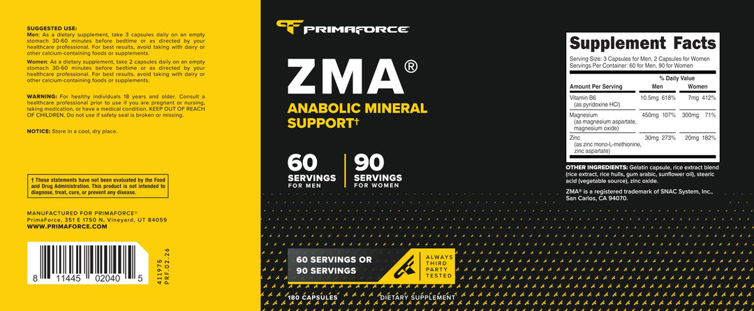 Primaforce ZMA Dietary Supplement, 180 Count