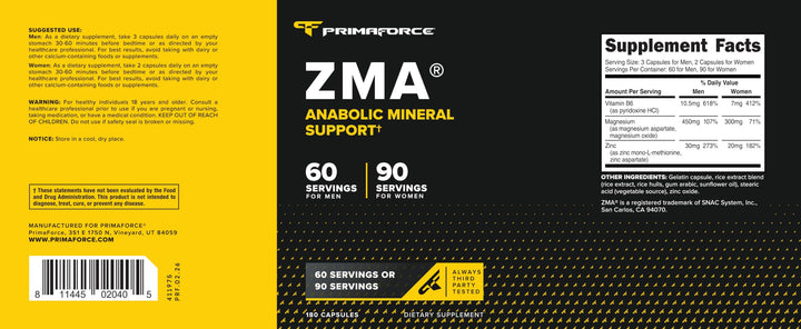 Primaforce ZMA Dietary Supplement, 180 Count
