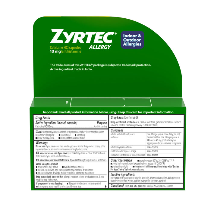 Zyrtec Allergy Relief Liquid Gel Capsules, Cetirizine HCl, 12 Count