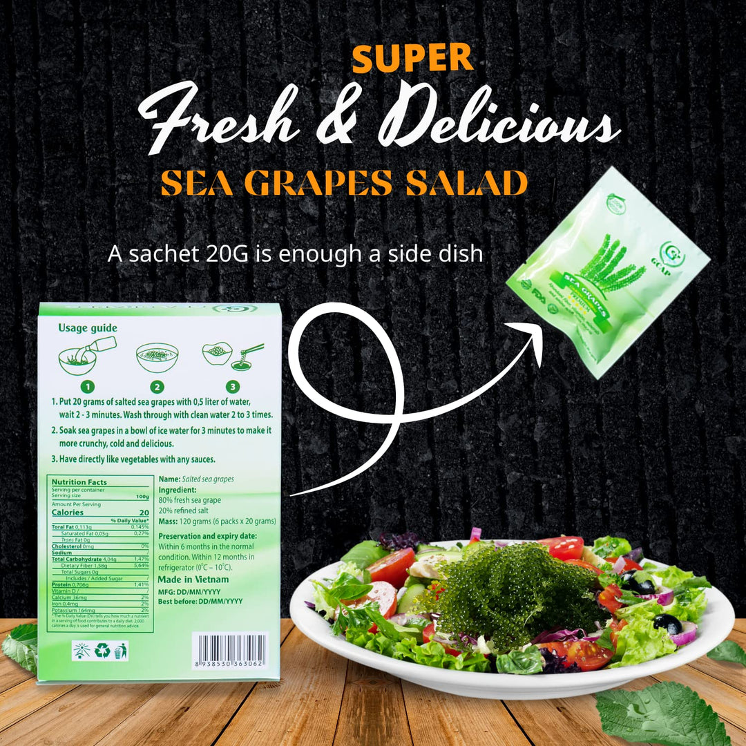 GCAP Sea Grapes Dehydrated Seaweed, Green Caviar, 6 Count