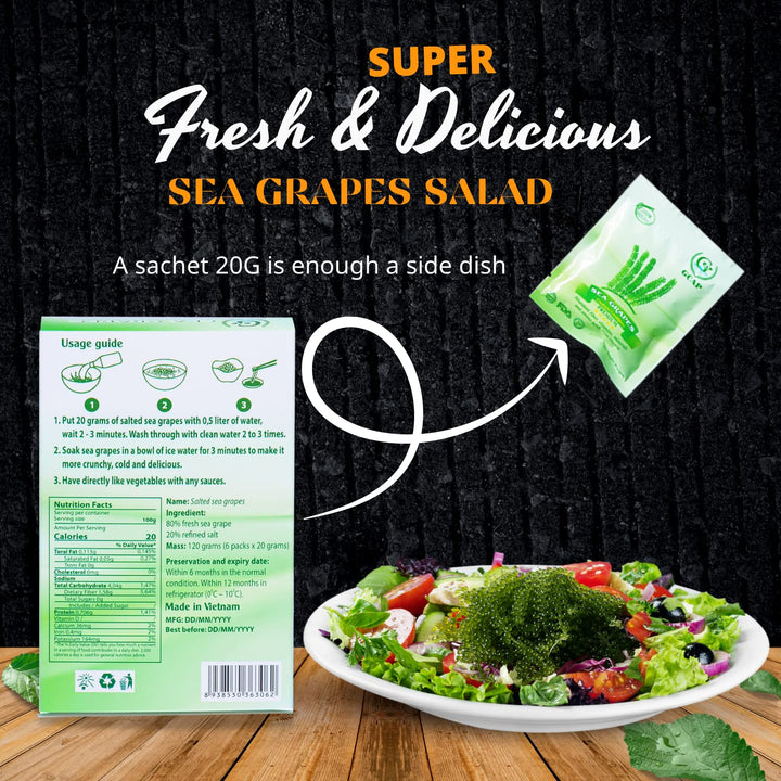 GCAP Sea Grapes Dehydrated Seaweed, Green Caviar, 6 Count