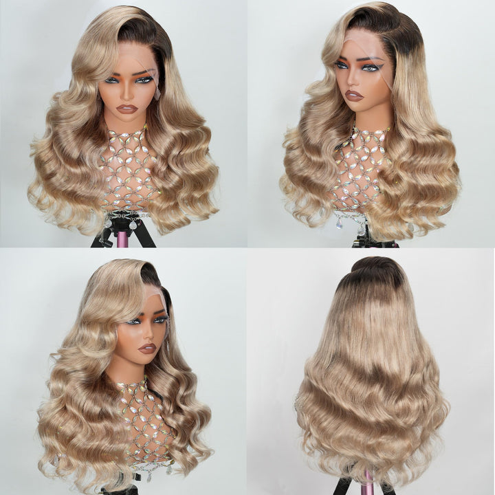 ILHILH Body Wave Lace Front Wig, Ash Blonde, 26 Inch
