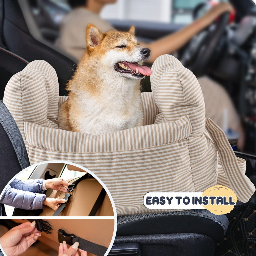 Petnex Dog Car Seat, Striped Khaki