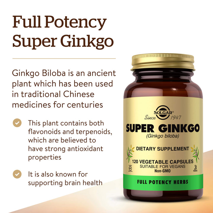 Solgar Super Ginkgo Vegetable Capsules, 120 Count